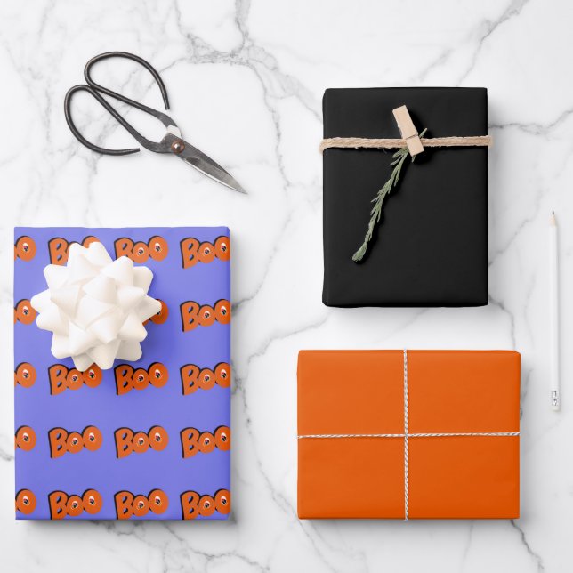 Hey Boo Did I Scare You Typography Drawing Art Wrapping Paper Sheets (Front)