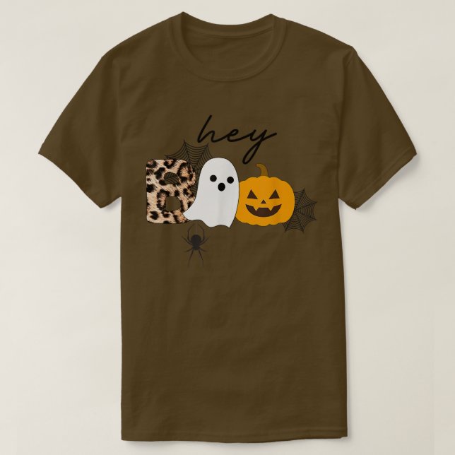 Hey Boo Funny Halloween Pumpkin Ghost Spooky Leopa T-Shirt (Design Front)