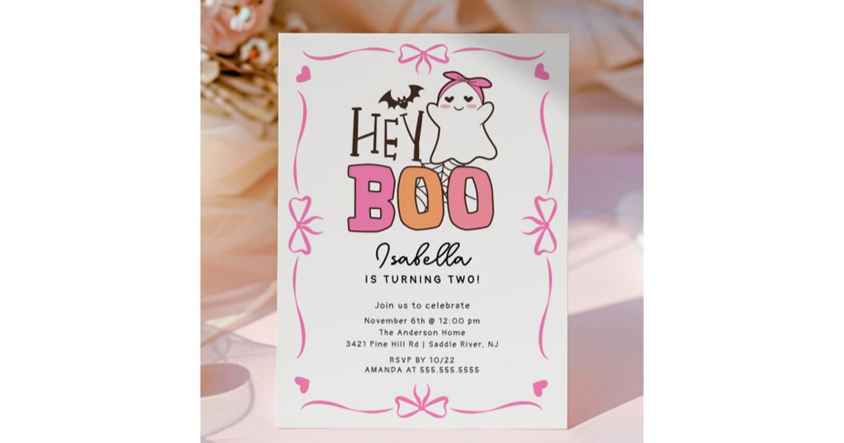 Hey Boo Ghost Birthday Party Invitation | Zazzle