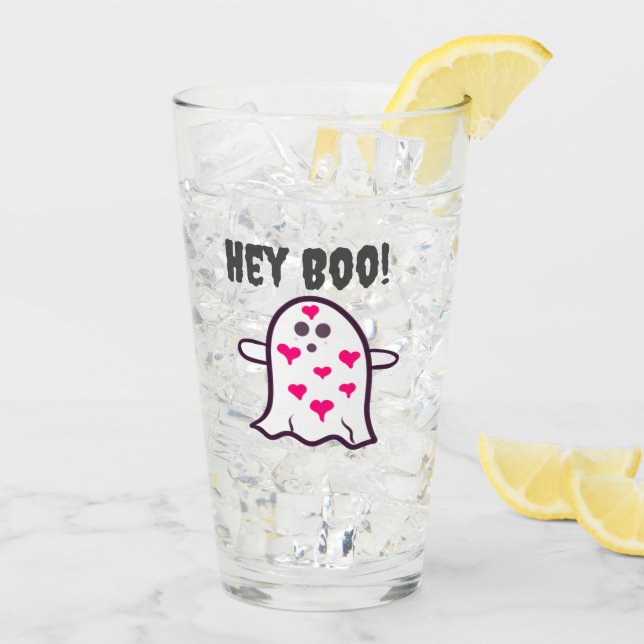 Hey Boo! Ghost Covered in Hearts Glass (Back Ice)