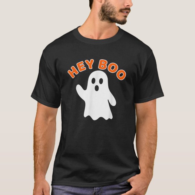 Hey Boo Ghost Funny Autumn Halloween Graphic  T-Shirt (Front)