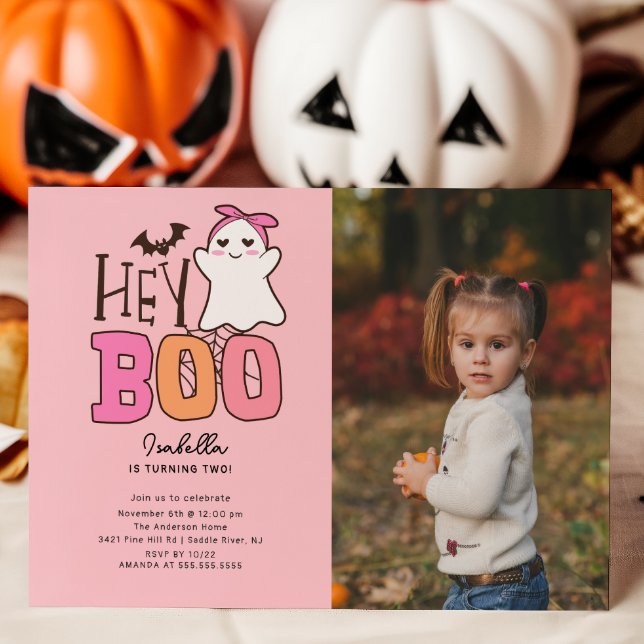 Hey Boo Ghost Photo Birthday Invitation (Creator Uploaded)