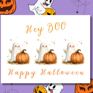 Hey BOO Ghost Pumpkin Halloween Postcard