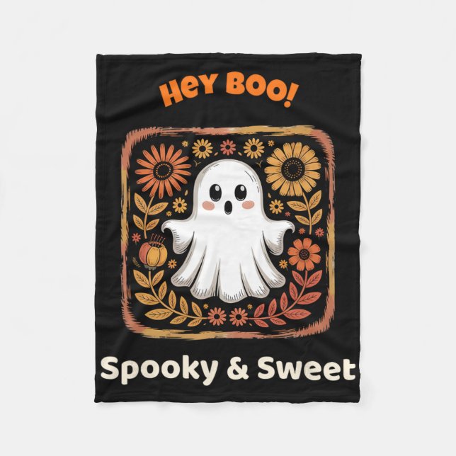 Hey Boo Ghost Retro Halloween Spooky Cute October  Fleece Blanket (Front)