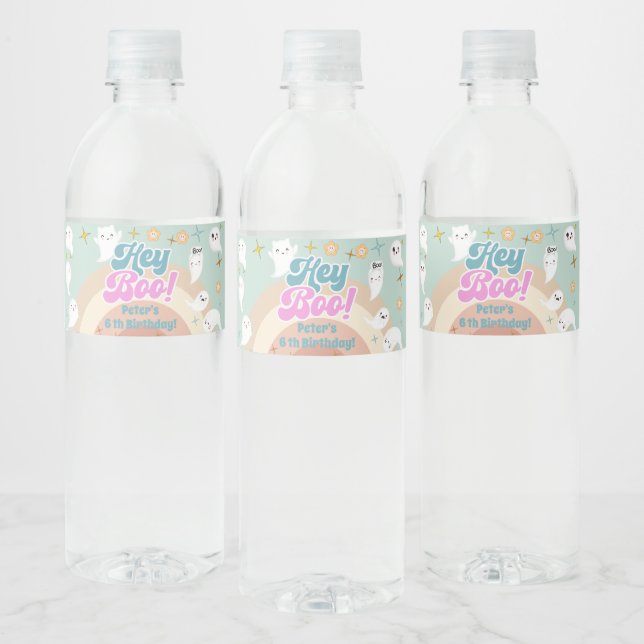 Hey boo goovy halloween retro kids birthday water bottle label (Bottles)