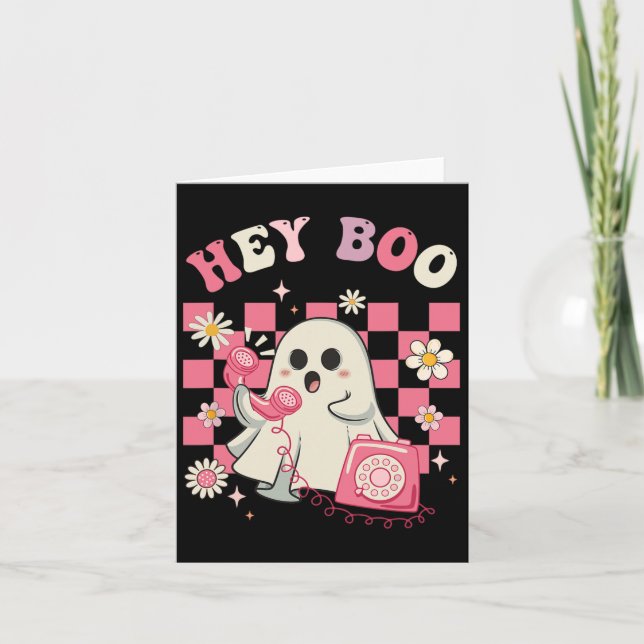 Hey Boo Groovy Cute Ghost Funny Halloween Womens K Card (Front)