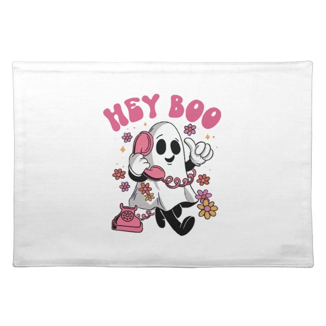 Hey Boo - Groovy Ghost Halloween  Cloth Placemat (Front)