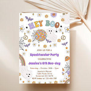 Hey Boo Groovy Halloween 6th Birthday Invitation
