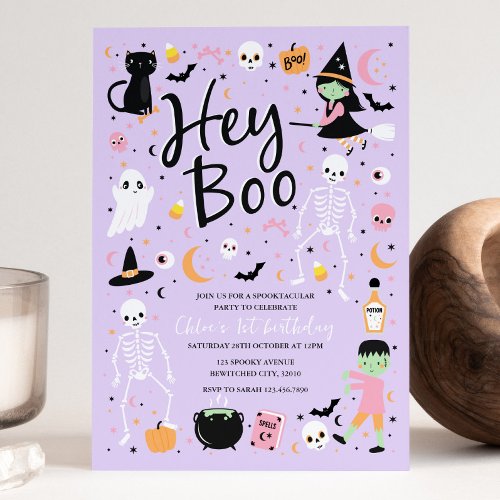 Hey Boo Halloween 1st Birthday Invitation