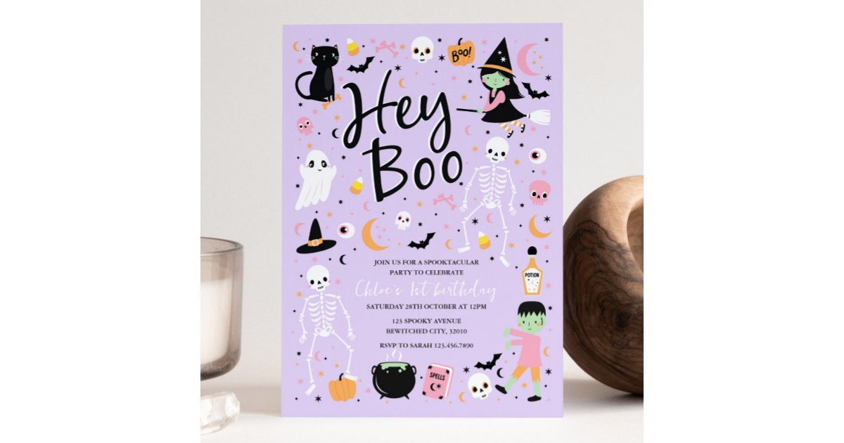 Hey Boo Halloween 1st Birthday Invitation | Zazzle