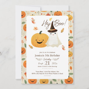Hey Boo Halloween 5th Birthday Invitation