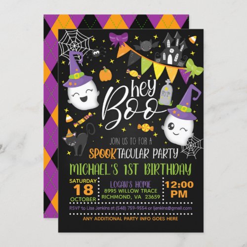 Hey Boo Halloween Birthday Invitation _ Blk