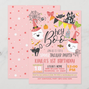 Hey Boo Halloween Birthday Invitation - Pink