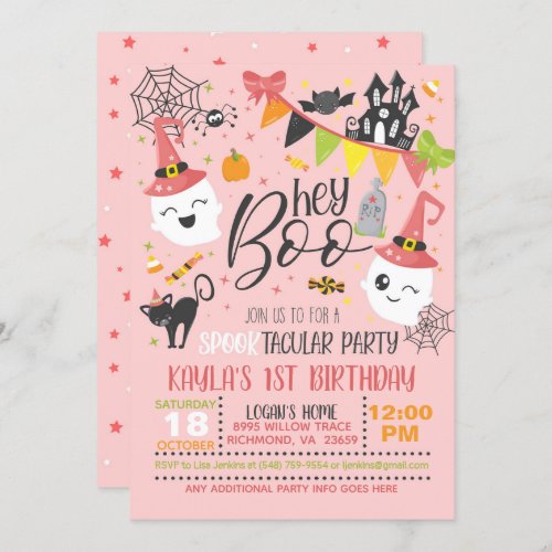 Hey Boo Halloween Birthday Invitation _ Pink