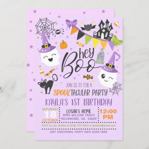 Hey Boo Halloween Birthday Invitation _ Purple