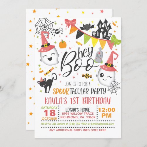 Hey Boo Halloween Birthday Invitation _ White