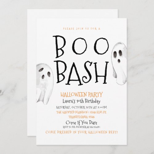 Hey Boo Halloween Ghost Birthday Invitation