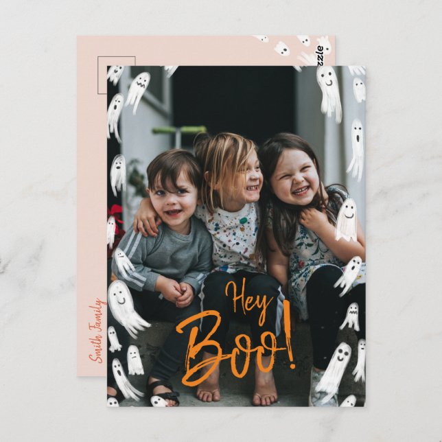 Hey Boo Halloween Ghost Photo Card (Front/Back)