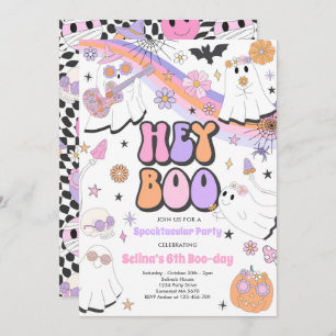 Hey Boo Halloween Groovy Cute Ghost Birthday Party Invitation