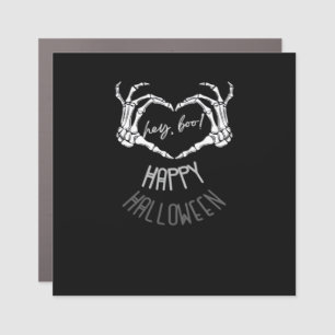 Hey, Boo! Happy Halloween Skeleton Hand Heart Clas Car Magnet