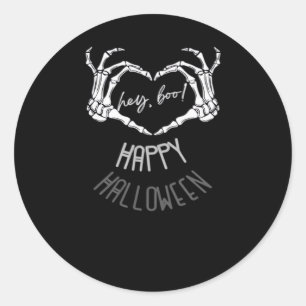 Hey, Boo! Happy Halloween Skeleton Hand Heart Clas Classic Round Sticker