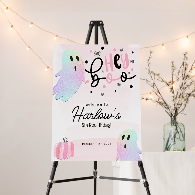 Hey Boo iridescent Ghost PinkHalloween Welcome  Foam Board (In Situ (Stand))