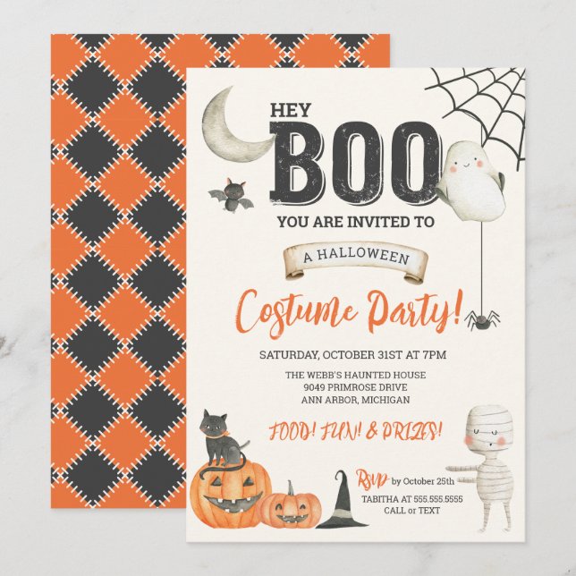 Hey BOO Kid Friendly Halloween Costume Party  Invitation (Front/Back)
