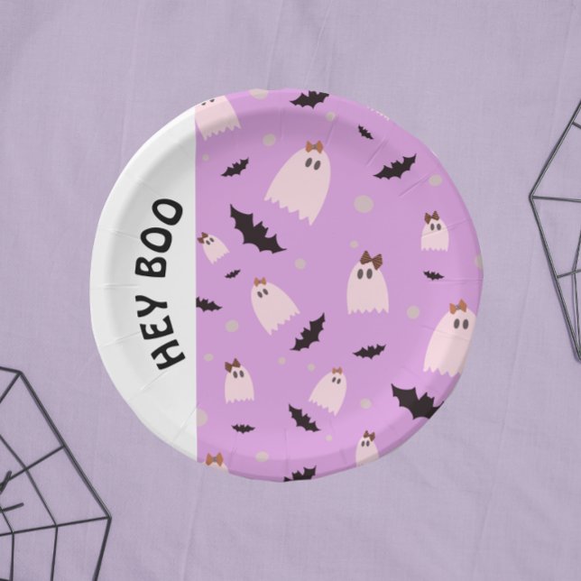 Hey Boo Little ghosts with bows Halloween   Paper Plates (Creator Uploaded)