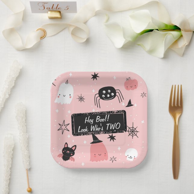 Hey Boo Look Who's Two Cute Birthday Paper Plates (Wedding)