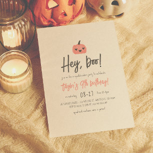 Hey Boo Modern Halloween Boho Girl Birthday Party Invitation