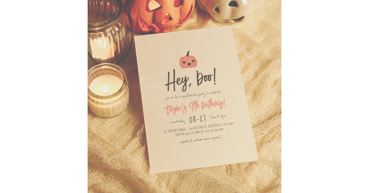 Hey Boo Modern Halloween Boho Girl Birthday Party Invitation | Zazzle