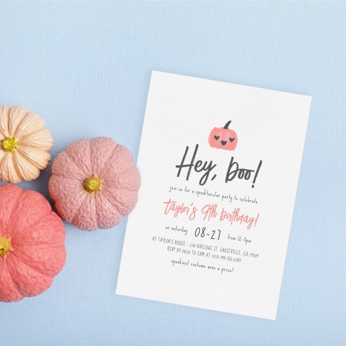 Hey Boo Modern Halloween Boho Girl Birthday Party Invitation