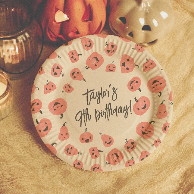 Hey Boo Modern Halloween Boho Girl Birthday Party Paper Plates (Creator Uploaded)