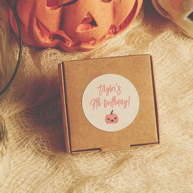Hey Boo Modern Halloween Girl Birthday Party Favor Classic Round Sticker (Creator Uploaded)