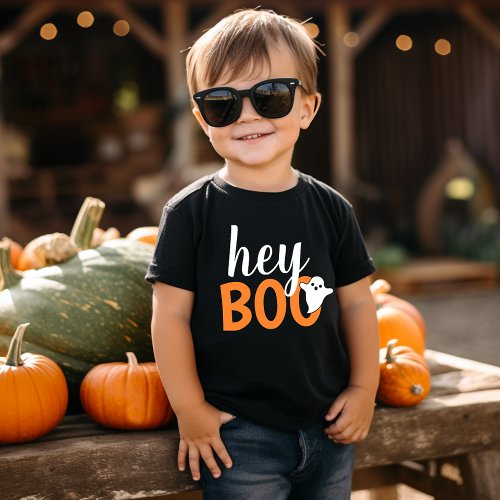 Hey Boo Orange Black Funny Halloween Ghost Baby T_Shirt