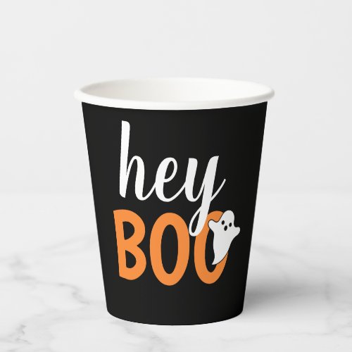 Hey Boo Orange Black Funny Halloween Ghost Paper Cups