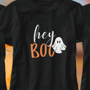 Hey Boo Orange Black Funny Halloween Ghost T-Shirt