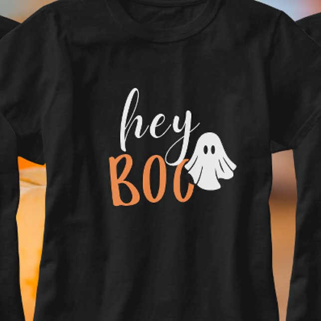 Hey Boo Orange Black Funny Halloween Ghost  T-Shirt (Creator Uploaded)