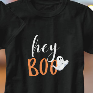 Hey Boo Orange Black Funny Halloween Ghost  T-Shirt
