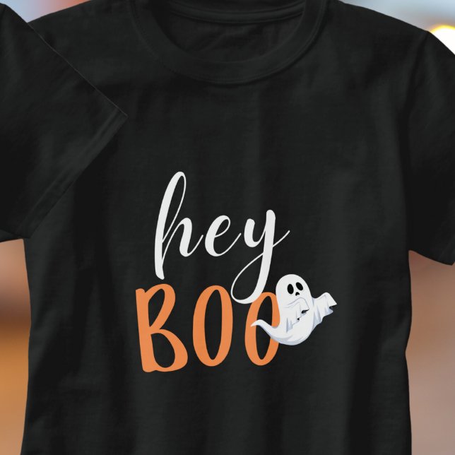 Hey Boo Orange Black Funny Halloween Ghost  T-Shirt (Creator Uploaded)