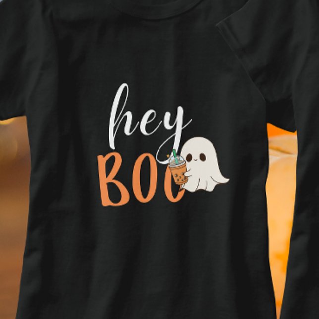Hey Boo Orange Black Funny Halloween Ghost  T-Shirt (Creator Uploaded)