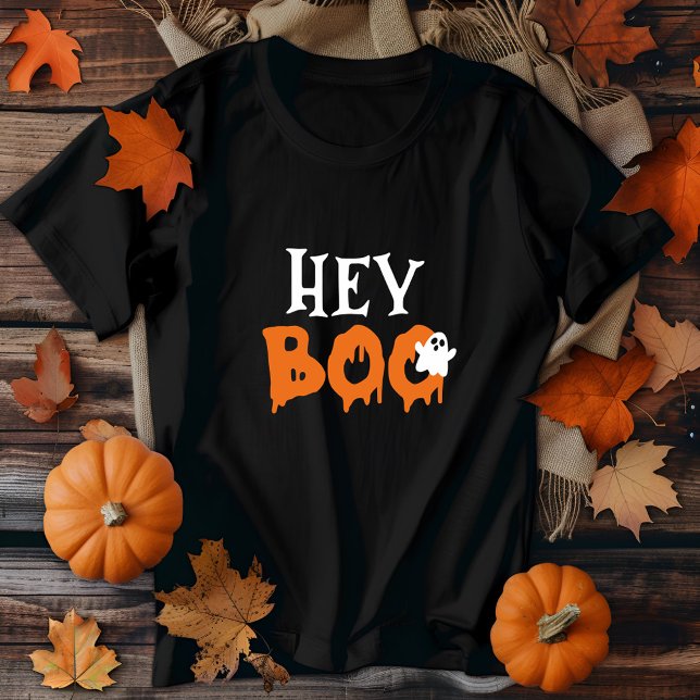 Hey Boo Orange Black Funny Halloween Ghost Womens  Tri-Blend Shirt (Creator Uploaded)