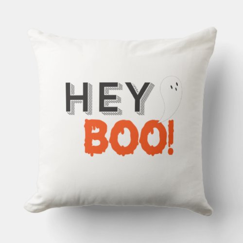 Hey Boo Orange White Funny Halloween Ghost Throw P Throw Pillow