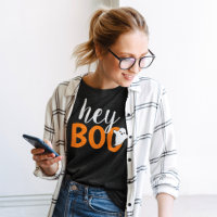 Hey Boo Orange White Ghost Womens Halloween