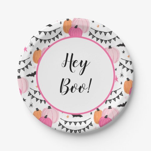 Hey Boo Paper Plates Pink Halloween Party
