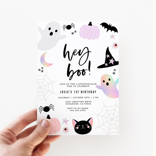 Hey Boo Pastel Halloween Birthday Invitation