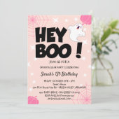Hey Boo Pink Halloween Ghost Birthday party Invitation (Standing Front)