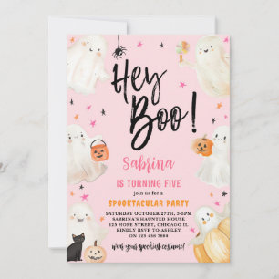 Hey Boo Pink Halloween Spooktacular Girl Birthday Invitation