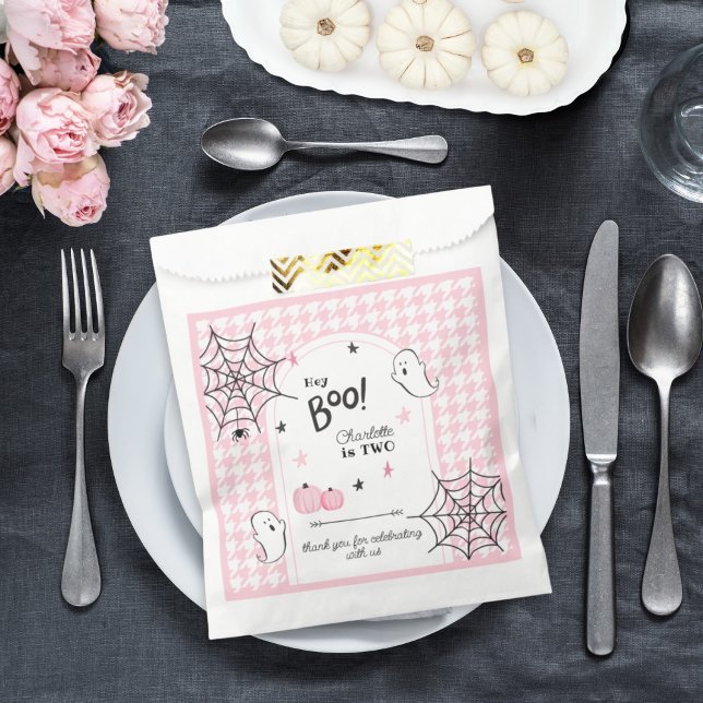 Hey Boo Pink Houndstooth Halloween Second Birthday Favor Bag (Creator Uploaded)