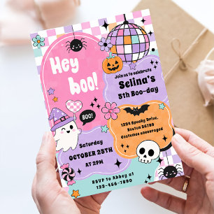 Hey Boo! Pink Lilac Halloween Ghost Girl Birthday Invitation